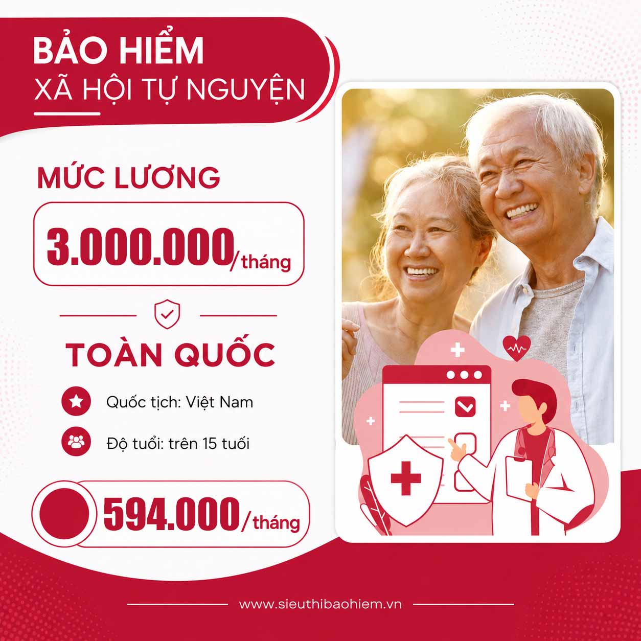 Bảo hiểm xã hội tự nguyện mức lương 3.000.000 đồng (Toàn Quốc)